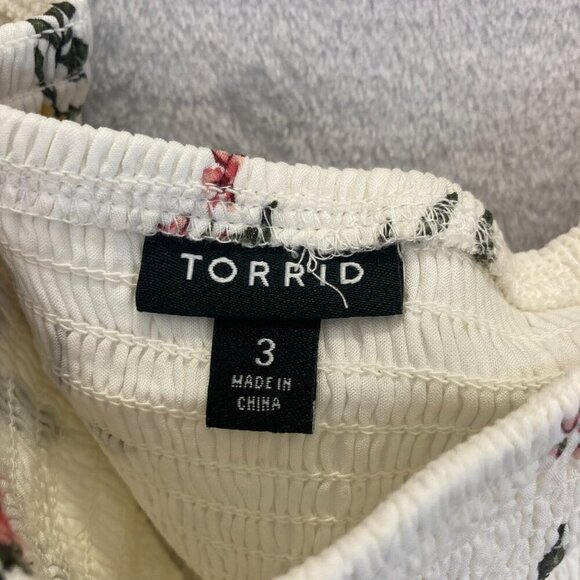 Torrid Size 3 Smocked Floral Off the Shoulder Top 3X Colorful 3/4 Sleeve Boho - Picture 4 of 10